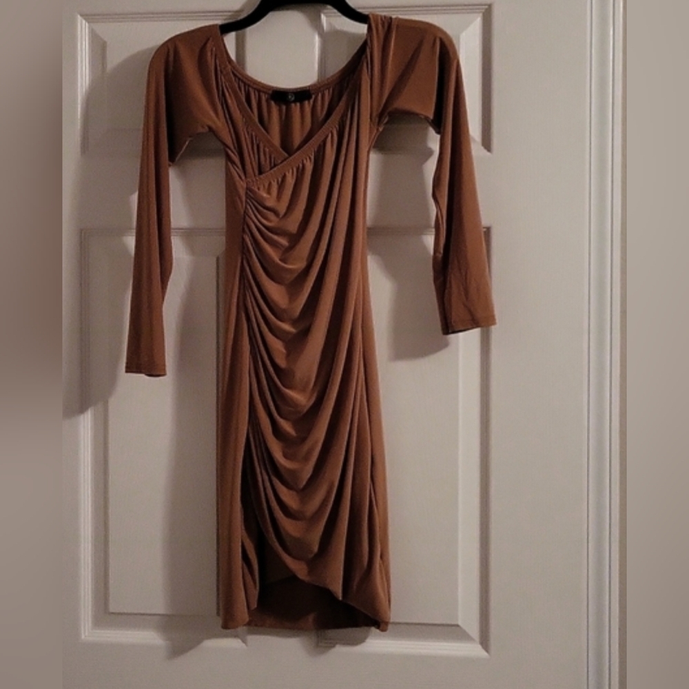 Elegant Brown Draped Dress
